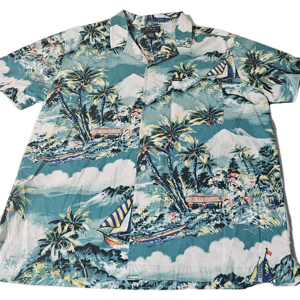 Polo Ralph Lauren Shirt Men M Floral Hawaiian Sleepwear Catamaran Sailing Pajama - Picture 2 of 6